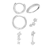 Silver Flat Back Earrings,7-Piece Earring Stack Set for Multiple Piercings with Flat Back Studs and Cartilage Helix Piercing Jewelry, Hypoallergenic Stainless Steel Curated Ear Jewelry Set for Women