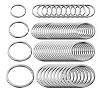 Silver Flat Key Rings, 60 Pieces Metal Round Split Rings 20/25/30/35mm Flat Black Split Rings Metal Keychain Hoops Steel Key Chain for Organizing House Car Office