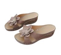 silver flat sandals for women - Women's Wedge Sandals Open Toe Peep Toe Platform Slide Mules with Flower Detail, Thick Sole Casual Summer Outdoor Slip On Sandals for Beach Holiday Walking