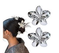 Silver Flower Hair Accessories for Women - 2 x 8 cm Flower Hair Clips, Flower Hair Clips for Girls | Elegant Flower Hair Clip for Extra Volume