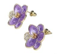 Silver Flower Stud Earrings White CZ for crystal Design Silver | Silver needle base, artificial diamond sparkle, purple , secure stud back, head-turning design