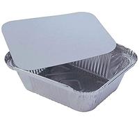 Silver Foil Food Trays/Dishes/Containers & Lids - 120 x 145 x 49mm (No.2) (500)