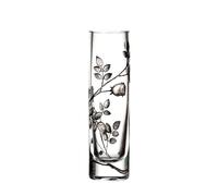 Silver Forever Rose Leaf Tendril Cylinder Glass Bud Vase - Mouth Blown/Hand Decorated Glass - Ideal Silver Wedding/25th Wedding 19.5 cm
