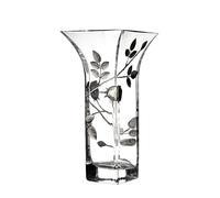Silver Forever Rose Leaf Tendril Square Contemporary Column Flare Flower Vase Mouth Blown Hand Decorated Glass - Ideal Silver Anniversary 25th Wedding Gift - 22.5 cm