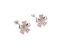 Silver Four-Leaf Clover CZ Stud Earrings, Heart Petal Screw Back Small Ear Studs Dainty Lucky Jewelry