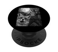 Silver Fox Dad Funny Vintage Horror Graphic Mens Moon Selfie PopSockets Adhesive PopGrip