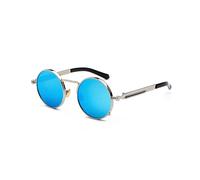 (Silver Frame Blue Mirror Lens) John Lennon Vintage Round Hippie Sunglasses Retro Metal Frame Driving Glasses