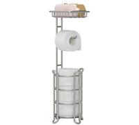Silver Free-Standing Toilet Paper Holder - Tissue Dispenser with Extra Shelf for Bathroom Storage - Fits Mega Rolls, Phone, and Wipes, 6.5 * 24", 6.5 * 24"