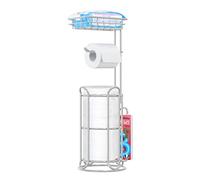 Silver Free-Standing Toilet Paper Holder with Magazine Rack - Bathroom Tissue Dispenser for Larger Rolls, Phone, and Wipes, 6.5 * 24"