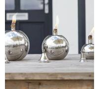 Silver Garden Oil Torch Round - Patio Lighting Fire Bowl Stainless Steel - Medium