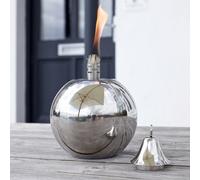 Silver Garden Oil Torch Round - Patio Lighting Fire Bowl Stainless Steel - Small