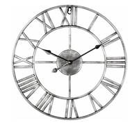 (SILVER) GARDEN WALL CLOCK ROMAN LARGE INDOOR OUTDOOR NUMERALS GIANT OPEN FACE METAL 60CM