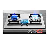 Silver Gas Stove - 2 Burners, 5.2KW 9 Chambers High Flame, Tempered Glass, Accidental Flame Out Protection Device, Timing Function (Size : LPG)