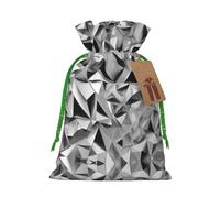 Silver Geometric Figure Print Christmas Drawstring Holiday Candy Bag Xmas Sacks Reusable Wrapping Bags Party Favor