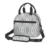 Silver Geometric Figure Print Student Insulated Lunch Bag School Adjustable Shoulder Strap Work Travel Picnic