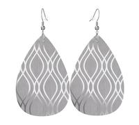 Silver Geometric Figure Printed Teardrop Pendant Leather Earrings | Lightweight and Versatile Earrings | Suitable for Daily Commute and Date Wear