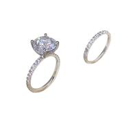 Silver Geometry Circle Rhinestone Four Claw Ring Engagement Ring Full Cubic Zirconia Solitaire Ring 5 10 Cap With Rings, 7, Metal, No Gemstone