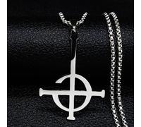 (silver) Ghost Bc Nameless Stainless Steel Necklace Men Ghoul Band Pope Emeritus Symbol Mask Grucifix Poster Long Necklaces Jewelry
