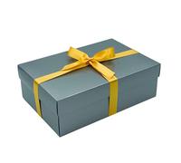 Silver Gift Box With Lid | Choose Your Ribbon Color | Large Flat-Packed Hamper Boxes | Size 30x20x10cm (Mustard Ribbon Included)