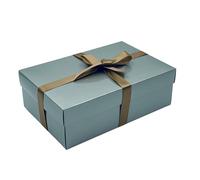 Silver Gift Box with Lid | Pick Your Ribbon Colour | Large Memory or Hamper Boxes | Flat-Packed Boxes for Presents, Birthday or Baby Gifts | Size 30x20x10cm (Taupe Ribbon 55)