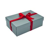Silver Gift Box with Lid | Pick Your Ribbon Colour | Large Memory or Hamper Boxes | Flat-Packed Boxes for Presents, Birthday or Baby Gifts | Size 30x20x10cm (Red Ribbon 35)