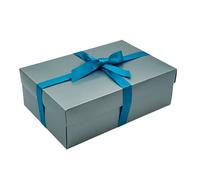 Silver Gift Box with Lid | Pick Your Ribbon Colour | Large Memory or Hamper Boxes | Flat-Packed Boxes for Presents, Birthday or Baby Gifts | Size 30x20x10cm (Turquoise Ribbon 74)