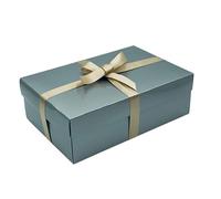 Silver Gift Box with Lid | Pick Your Ribbon Colour | Large Memory or Hamper Boxes | Flat-Packed Gift Boxes for Presents, Birthday or Baby Gifts | Size 30x20x10cm (Stone Ribbon 54)