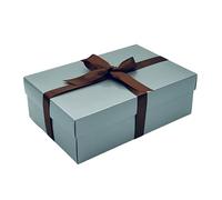 Silver Gift Box with Lid | Pick Your Ribbon Colour | Large Memory or Hamper Boxes | Flat-Packed Gift Boxes for Presents, Birthday or Baby Gifts | Size 30x20x10cm (Chestnut Ribbon 57)
