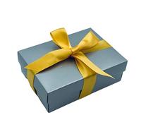 Silver Gift Box with Lid | Pick Your Ribbon Colour | Small Flat-Packed Gift Boxes for Presents, Birthday or Baby Gifts | Size 148x105x50mm (Mustard Ribbon 15)
