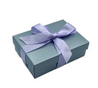 Silver Gift Box with Lid | Pick Your Ribbon Colour | Small Flat-Packed Gift Boxes for Presents, Birthday or Baby Gifts | Size 148x105x50mm (Lilac Ribbon 40)