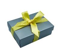 Silver Gift Box with Lid | Pick Your Ribbon Colour | Small Flat-Packed Gift Boxes for Presents, Birthday or Baby Gifts | Size 148x105x50mm (Yellow Ribbon 12)