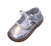 Silver Girls Shoes Print Little Girls Mary Jane Flats with Bow Tie Hook and Loop Strap Ballet Princess Dress Shoes School Birthday Party Footwear for 1-6 Years Toddlers Kids Size 10