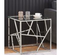 (Silver) Glass and Metal Square End Table Side Table In Gold Or Silver