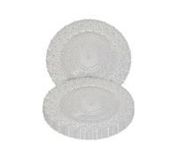 Silver Glass Charger Plate with Luxury Peacock Design - 33cm Round Underplate for Weddings, Decorations, Parties, Special Events, Anniversaries, Birthdays, Catering, and Tableware - 6 Pcs