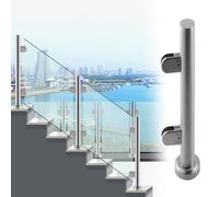 Silver Glass Railing Post for Stairs & Fences - Round Metal Connector for Glass Panels - Complete Support Kit for Modern Design - 105 cm Height, Durable & Stylish