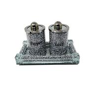 Silver Glass Sparkle Ornament Bling Crushed Diamond Gift | CRYSTALLIZED Kitchen salt and pepper with tray storage or Accessory| Crushed Diamond Display | Present Gifts for all occasion, Home Decor