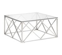 vidaXL Coffee Table Silver Stainless Steel and Tempered Glass, Silver