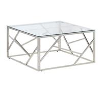 vidaXL Coffee Table Silver Stainless Steel and Tempered Glass, Silver
