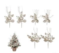 Silver Glitter Christmas Picks 30cm Plastic 6pcs 3 Designs Holiday