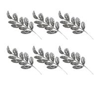 Silver Glitter Christmas Tree Picks Sprays, 35cm Leaf Stems, 6Pcs