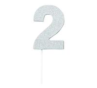 Silver Glitter Diamond No. 2 Cake Topper, 1 Pc. - Stunning Design, Perfect Decoration for Birthdays, Anniversaries, Weddings, Celebrations, and More