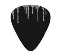 Silver Glitter Drips Sparkle Black,12 Pcs Guitar Pick,3 Different Thickness Plectrums for Acoustic Guitar Bass Ukulele (0.46mm 0.96mm 0.71mm)