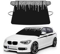 Silver Glitter Drips Sparkle Black, Car Windshield Cover, Protective Windscreen Cover - Snow Ice Sun UV Dust Water Resistant - Fit for Most Cars