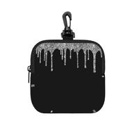 Silver Glitter Drips Sparkle Black, Coin Purse Square Zipper Storage Bag, Change Pouch with Lobster Buckle Clasp Buckle, Change Purse