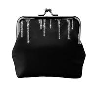 Silver Glitter Drips Sparkle Black, PU Leather Coin Purse, Small Wallets, Change Pouch with Kiss Lock Clasp Buckle, Change Purse