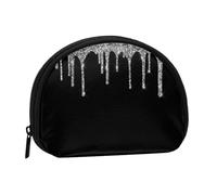 Silver Glitter Drips Sparkle BlackSmall Makeup Sanitary Napkin Storage Bag,Women's Cosmetic Coin Purse