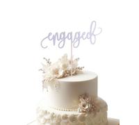 Silver Glitter Engaged Cake Topper - Engagement Theme Cake Topper, Wedding Anniversary Bridal Shower Bachelorette Party Cake Decorations Party Supplies