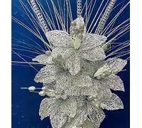 Silver Glitter Flowers Decoration Ornament Bling Crushed Diamond Gift | CRYSTALLIZED Glitter Silver 6 x Flowers & Grass for vase home decoration | Gift present for all Occasion Home Decor