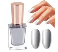 Silver Glitter Nail Polish - Chrome Nail Varnish Quick Dry - Highly Shiny & Chip Resistant Silver Nail Varnish - Metallic Nail Polish for DIY Nail Art, No Need UV Lamp