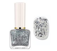 Silver Glitter Nail Polish - Quick Dry Flash Shiny Nail Varnish - Silver Diamond Sparkle Clear Nail Paint - Long Lasting Iridescent Chunky Glitter No Need Baking Polish for Women Nail Art 12ml